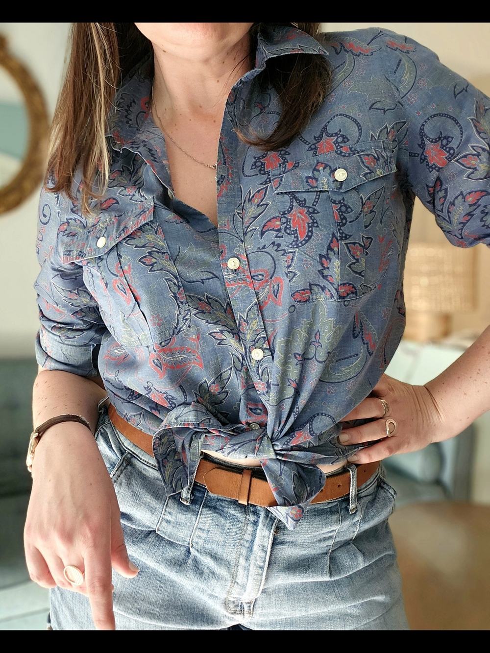 Ralph Lauren Blue Paisley Tie-Front Shirt